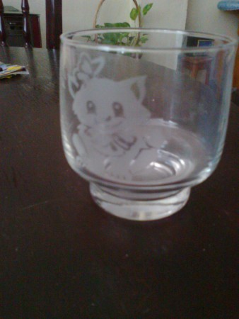 Vaso al acido con dibujo de una gatita